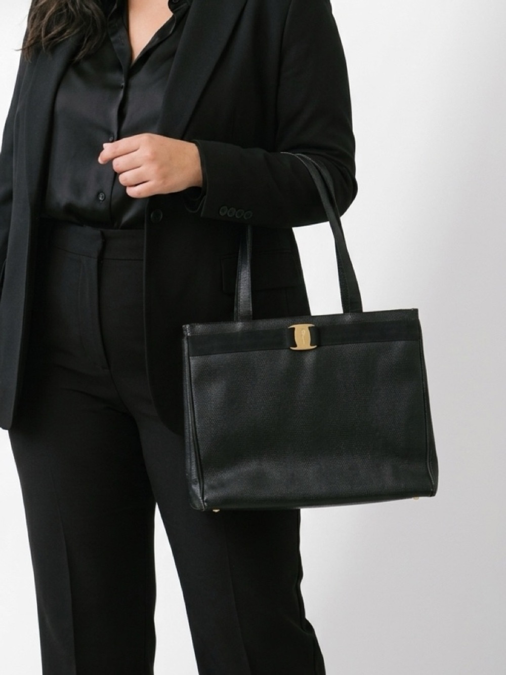 Salvatore Ferragamo Black Tote with Gold Logo Hardware